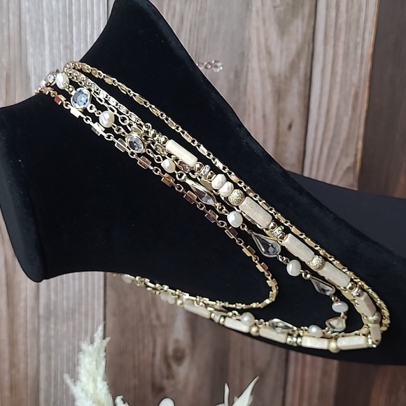 WHBM GOLD TONE FIVE STRAND TIERED NECKLACE - Picture 3 of 8